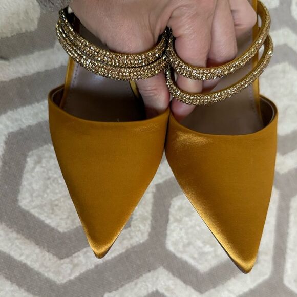 Sam Edelman Agustina Rhinestone Embellished Satin Mules in Golden Yellow 6 - Picture 5 of 11